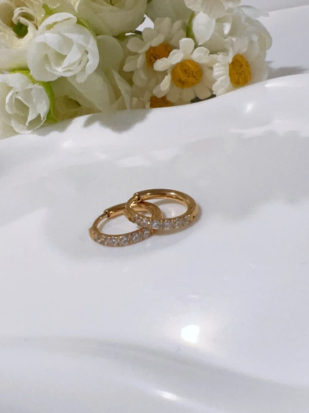 Gold Plated Crystal Huggie Hoop Earrings - Women Jewelry 10mm